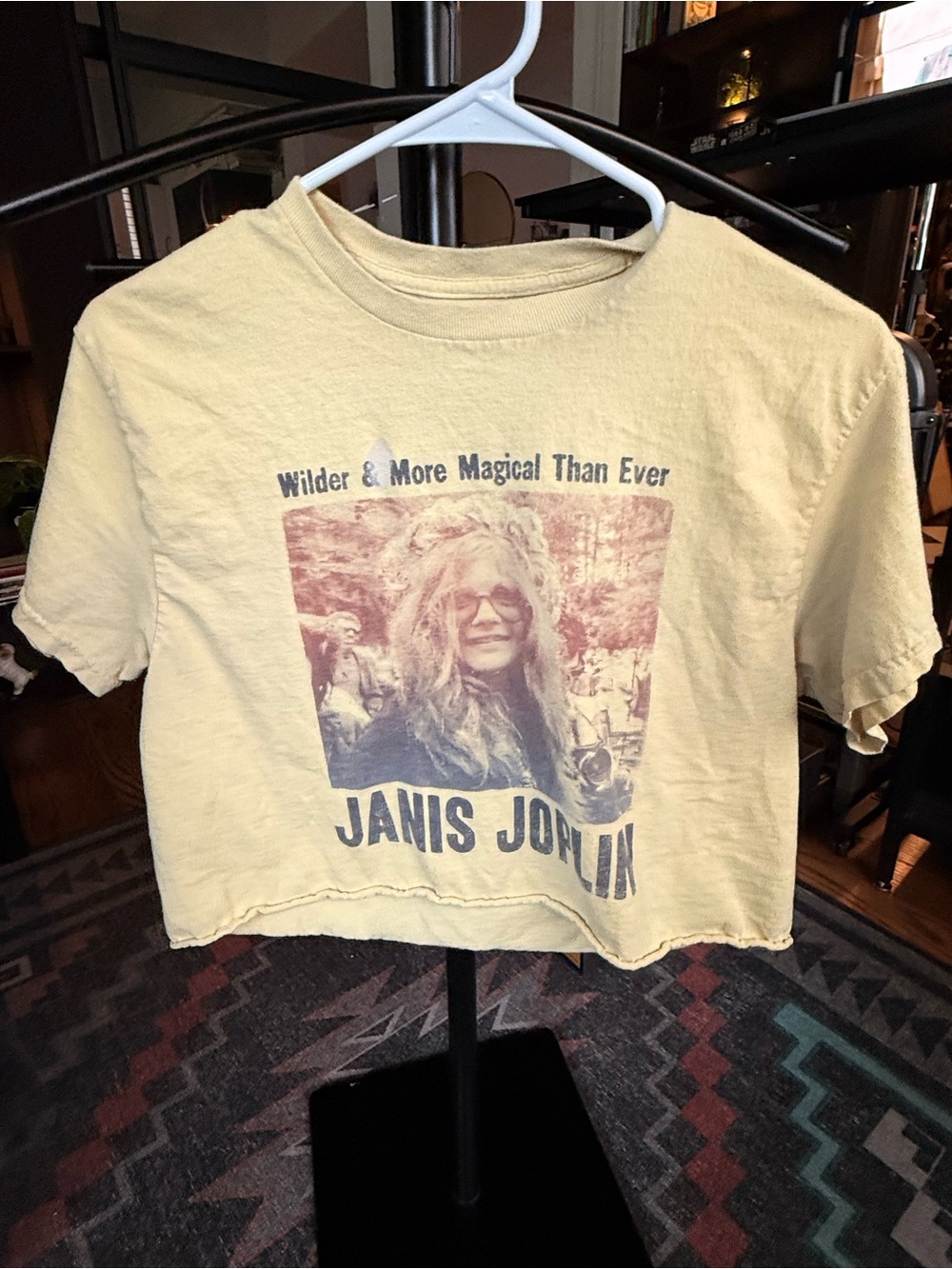 Janis Joplin Graphic Cropped Tee in Pale Yellow